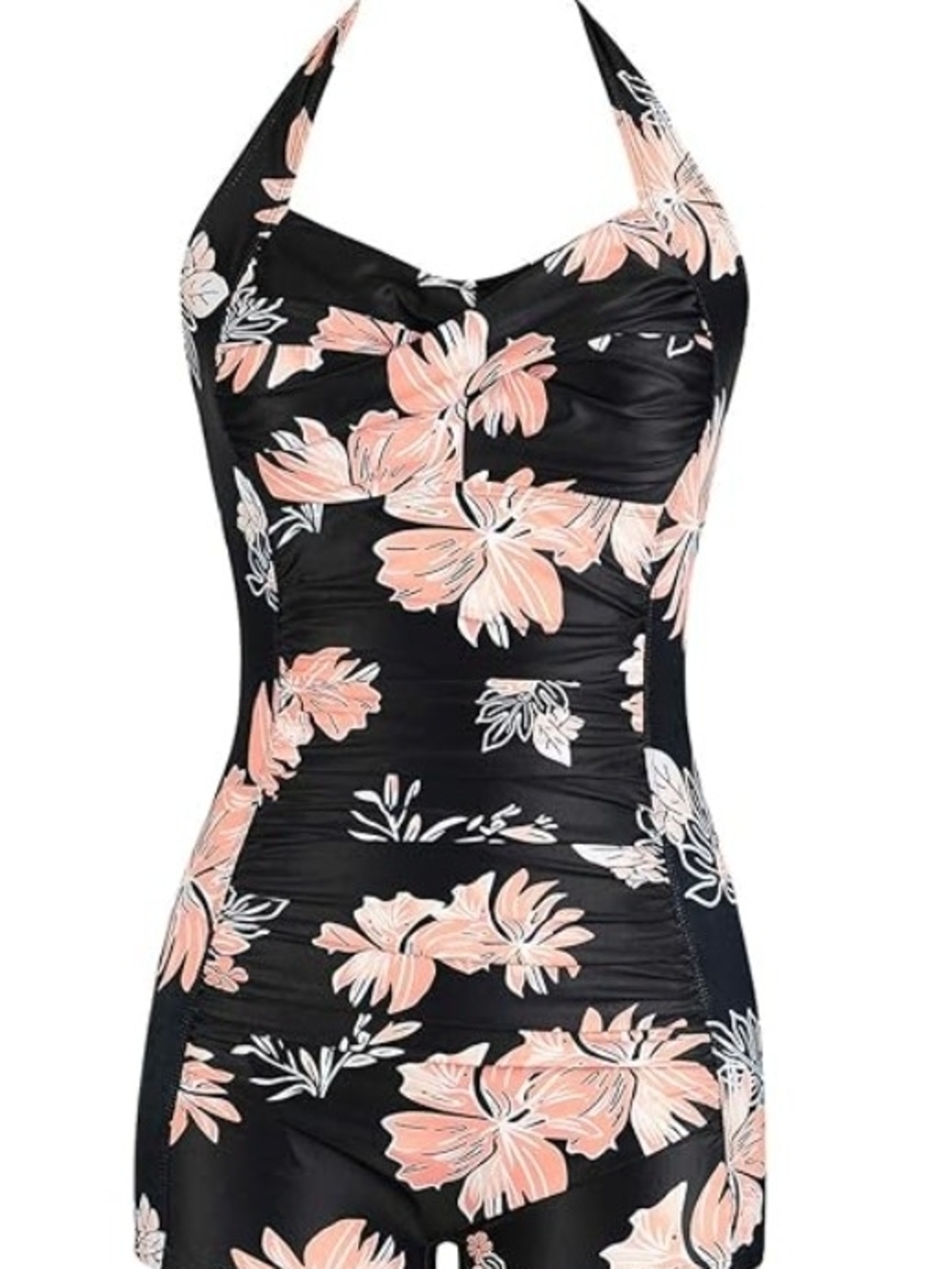 Floral Halter Swimdress in Black and Peach